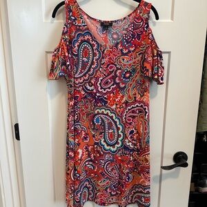 MSK Red and Blue Cold Shoulder Sundress
